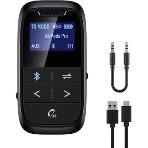 Bluetooth Transmitter and Receiver for Airplane 2 in 1 Wireless Bluetooth 5.3 Audio Adapter Pair 2 AirPods/Headphones Low Latency Use with 3.5mm Aux Jack on Tv Mp3 Gym Equipment Home Stereo Car