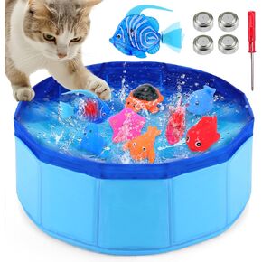 Palksky لعبة حوض السباحة للقطط مع قطعتين من أسماك السباحة الروبوتية، ألعاب مائية للقطط، حمام سباحة للقطط المائية للقطط، لعبة حوض سباحة للقطط، ألعاب تفاعلية للقطط الداخلية in Kuwait