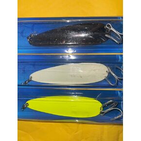 3Pcs Set 8' Giant Whale Magnum Flutter Spoon for Saltwater Striped Bass, Bluefish,Salmon, Walleye, Trolling Fishing, Silver Yellow Glowing