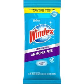Windex Ammonia-Free Premoistened Glass Wipes, Crystal Rain Fresh Scent, 25 Count