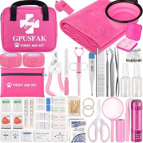 136pcs Pink Pet First Aid Kit for Dogs and Cats - Pet Emergency Kit for Camping Hiking Traveling Hunting
