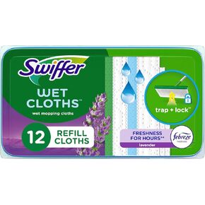 Swiffer Sweeper Wet Mopping Pad Refills for Floor Mop with Febreze Lavender Scent, 12 Count (Packaging May Vary)