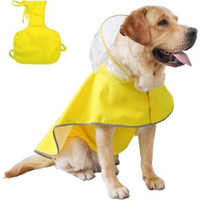 MAMORE Dog Raincoat,Waterproof Dog Raincoat Hooded Poncho with Adjustable Belly Cover,Reflective Lightweight Pet Rain Jacket for Small and Medium Dogs (Yellow-Male, XX-Large)