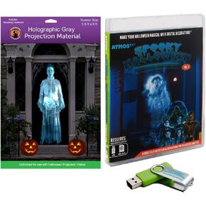 تتضمن مجموعة الديكور الرقمي AtmosFX® Spooky Halloween Hollusion 8 تأثيرات فيديو AtmosFX® للهالوين بالإضافة إلى شاشة عرض ثلاثية الأبعاد مقاس 5.5 × 9 بوصة