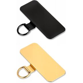 2pcs Phone Tether Tab, Metal Tether Tab Lanyard Patches for Phone, Phone Strap Replacement Part for All Smartphones, Cell Phone Lanyard with Phone Tether Tab（Black And Gold）