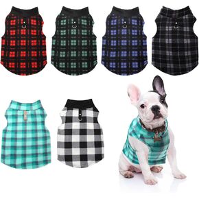 Goaste 6 Pack Fleece Dog Sweaters, Turtleneck Dog Sweatshirt with Leash Ring, Soft Winter Dog Clothes, Plaid Dog Outfits Vest for Dogs, Cats, Assorted Colors (Large)