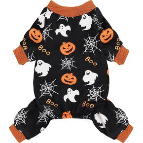 Halloween Pajamas for Small Dogs, Velvet Chihuahua Yorkie Dog Clothes Outfits Sweater， Skeleton Dog Pjs Pet Clothes Puppy Doggy Outfits Jumpsuits, Ghost Spider Web & Pumpkin Clothes Apparel（Black，L）