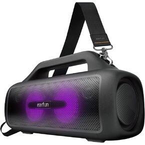 EarFun UBOOM X مكبر صوت بلوتوث محمول، ستيريو 80 وات مع JumboBass، مكبر صوت خارجي مقاوم للماء IP67، ضوء RGB، وقت تشغيل 30 ساعة، EQ مخصص، باور بانك، مكبر صوت بلوتوث 5.3 للخارج، والتخييم، والشاطئ