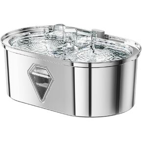 Stainless Steel Dog Water Fountain, 118oz/3.5L Automatic Dog Water Dispenser Dishwasher Safe, Large Pet Water Fountain with Quiet Pump, Water Level Window Pet Fountain for Cat, Dog