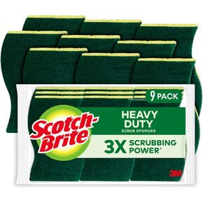Scotch-Brite Heavy Duty Scrub Sponges, Sponges for Cleaning Kitchen and Household, Heavy Duty Sponges Safe for Non-Coated Cookware, 9 Scrubbing Sponges