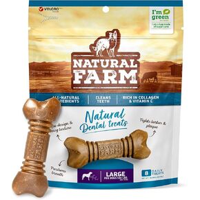 Natural Farm All-Natural Dog Dental Chew, Dog Teeth Cleaning Treats - Fresh Breath, Fight Plaque & Tartar - Canine Mess-Free Oral Care, Teeth Cleaning Chews for Dogs +50 Lbs (8 Treats)