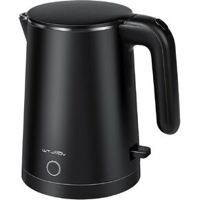 Electric Kettle Stainless Steel, 1.0L Small Water Boiler 1200W Fast Boiling, Double Wall Tea Kettle Pot Automatic Shut Off, Durable Coffee & Tea Maker/Warmer/Heater White