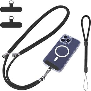 Phone Lanyard Crossbody, 2 Pack Adjustable Double Buckle Nylon Neck Cell Phone Lanyards, 2 Pack Wrist Phone Straps and 2 Pack Phone Tether Pads Compatible with iPhone & Most Mobile Phones