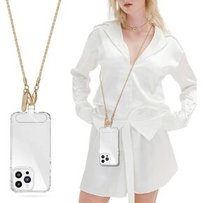 Phone Lanyard/Chain Corssbody Hands-Free Cell Phone Lanyard for Women Detachable iPhone Strap Corssbody Universal Neck Phone Holder Chain for Phone Case with Clear Phone Tether Tabs