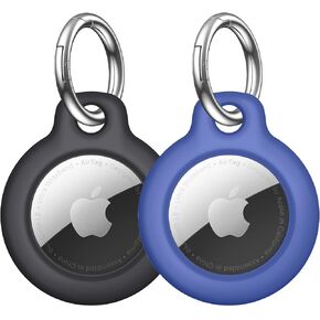 2-Pack Airtag Holder for Apple Air Tags with Keychain, Anti-Scratch Shockproof GPS Cover Air-Tag Item Finders Case for Pets, Kids, Luggages (Black+Navy Blue)