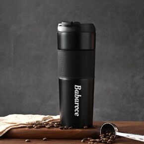 16 oz Travel Coffee Mug With French Press filtration technology, Insulated, Double Walled, Leak proof lid, Reuseable, Keeps Hot & Cold for 6-10 Hours, Stainless Steel, Gift (Silver) in Saudi Arabia