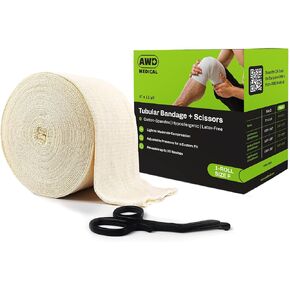 Elasticated Tubular Support Bandage - Reusable Compression Wrap for Joint Pain Relief - Stockinette Tubing for Large Arm/Medium Ankle/Small Knee - Black (Size D - 3 inches x 11 Yards) + Scissors