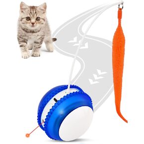 Petbobi Interactive Cat Toy Ball - Automatic Rolling Cat Laser Toys with 2 Fluffy Mice Tail, USB Rechargeable, Motion Activated Moving Ball, Fast Rolling Sphere for Indoor, Simulation Bird Sound