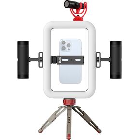 GVM TL600B 2700K~6800K LED Ring Selfie Light, Smartphone Video Rig & Phone Video Stabilizer, Step-Less Dimming Video Light, Bluetooth, App Control