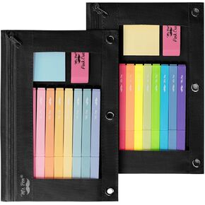 Mr. Pen Fabric Pencil Pouch with 3 Binder Holes, Black, Set of 2