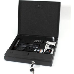 Handgun Safe & Key Lock Box | Quick Access Security Box, Money Saving Box with Key & Keypad Lock | Portable Safe Anti Theft Lock Box | Gun safe for Handgun | Pistol Case Gun Safe Accessories