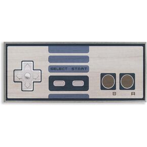 Stupell Industries Vintage Video Game Entertainment System Classic Controller Blue, Designed by Daphne Polselli Gray Framed Wall Art, 30 x 13