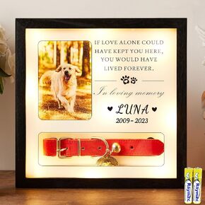 Pet Memorial Picture Frame Dog Collar Shadow Box 10"x10", Sympathy Remembrance Gift Keepsake for Loss of Dog or Cat, for Medium or Small Size Collars