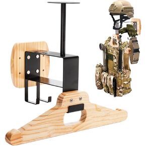 Tactical Gear Wall Mount, Wooden Motorcycle Helmet Holder Stand, Heavy Duty Helmet Display Hanger, Multipurpose Jacket Rack for Police, Soccer, Cycling, Skiing Gears, Coats, Vets, Hats, Caps
