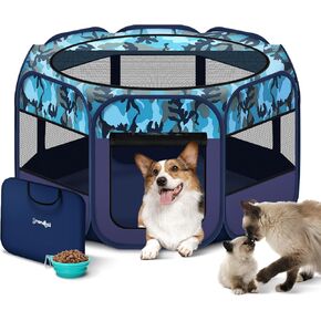 Dog Playpen, Pet Playpen, Portable Cat Playpen, Pop Up Foldable Puppy Playpen Exercise Kennel Tent with Carry Case Collapsible Bowl,Water-Resistant Shade Cover for Indoor Outdoor Travel (Extra Large)