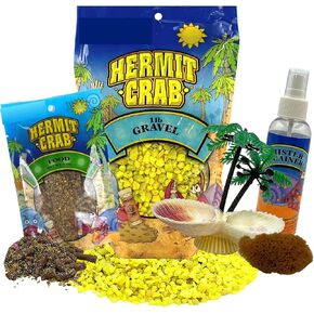 All in One Hermit Crab DIY Starter Pack, Gravel, Food, Mister Trainer, Sponge, and Palm Tree Feeder, Beginner Habitat Supplies Kit for Terrariums, Color May Vary, 5 Pieces
