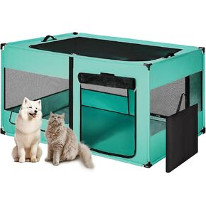 Dog Playen, Portable Dog Play Pen for Dogs and Cats, Metal Dog Playpen with Fabric Cover, Pet Play Pen for Indoors/Outdoors, Foldable Pet Playpen for Indoor Cats Enclosed, Green, Large