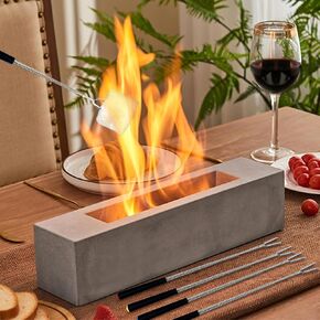 Poofzy Tabletop Fire Pit, Portable Concrete Fireplace for Indoor Outdoor, Ethanol Smokeless Fire Bowl, 14.9 * 3.3 * 3.3 in