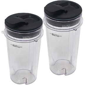 Replacement parts 12oz.cup and 16 oz. Cup with extactor blade,2pcs spout lids- Compatible With Ninja Kitchen System Pulse Blender : BL200 30/ BL201 30/BL201C 30/BL203QBK 30 /BL203OCN 30/ BL203QB 30
