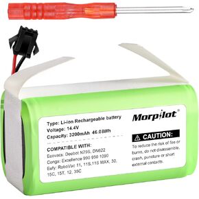 14.4v 3200mAh Li-ion Replacement Battery Compatible with Eufy RoboVac 11 11S 30 15C 15T 12 35C, Ecovacs Deebot N79 N79S DN622, Goovi F007C D380 D382, Amarey A800 A900, Coredy R300 R500+ R3500S Etc.