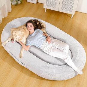 Human Dog Bed, Washable Giant Dog Bed, Inflatable Dog Bed for Humans Size for Adult&Pet, Supportive Inflatable Pet Bed with Removable Cover,Waterproof Lining (Brown, 71"x45"x9.8")