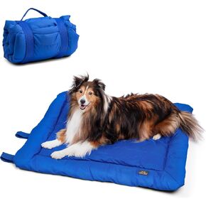 Travel Dog Beds, Foldable, Water Resistant, Machine Washable Dog Bed, Dog Bed for Medium Size Dog, Portable Indoor/Outdoor Dog Bed for Camping, Parks, or Home, Dark Blue