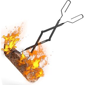 Kingson Arc Design Fireplace Tools, 26'' Firewood Tongs Log Grabber With Handcrafted Wrought Iron For Indoor Fireplace/Outdoor Fire Pit Campfire-Black