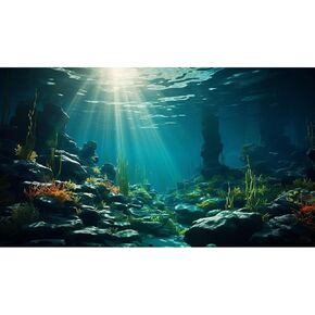 Aquarium Background Ocean Floor Fish Tank Background Underwater Coral Reef Stone Aquarium Backdrop Seaweed Background Sunlight Tank Backdrop Perfect Aquarium Backdrop Durable Vinyl 36x24in
