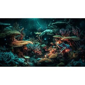 Aquarium Background Colorful Picturesque Coral Reef Terrarium Background Tropical Sea Various Hard Corals Underwater Landscape Fish Tank Backdrop Aquarium Poster Background Vinyl 30x18in