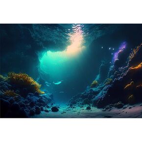 Ocean Floor Fish Tank Background Underwater Stone Aquarium Background Under Water Cave Sunlight Fish Tank Backdrop Decoration Seaweed Aquarium Backdrop Durable Vinyl 30x12in