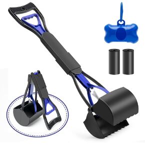 80cm Pet Pooper Scooper for Dogs and Cats with Long Handle High Strength Material and Durable Spring for Easy Grass and Gravel Pick Up(Blue)