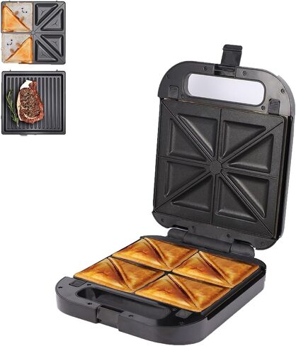 Sandwich Maker 2 in 1, Panini Press Grill and Gourmet Sandwich Maker with Non-stick Plates, Double-Sided Heating, Indicator Lights, Cool Touch Handle, Easy to Use & Clean, 1400W 110V,Black in Saudi Arabia