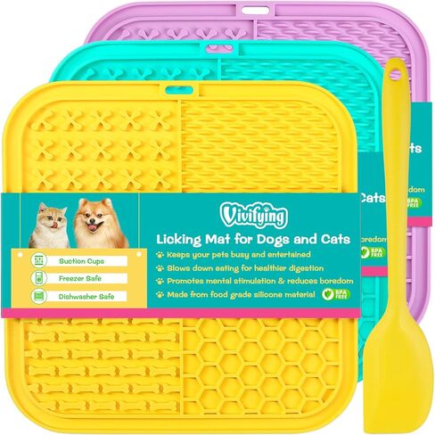 حصيرة لعق مفعمة بالحيوية للكلاب والقطط، عبوة من 3 وسائد لعق مع أكواب شفط للأكل البطيء والحفاظ على الانشغال، ألعاب إثراء الكلاب لتقليل الملل والتحفيز العقلي in Kuwait