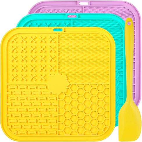 حصيرة لعق مفعمة بالحيوية للكلاب والقطط، عبوة من 3 وسائد لعق مع أكواب شفط للأكل البطيء والحفاظ على الانشغال، ألعاب إثراء الكلاب لتقليل الملل والتحفيز العقلي in Kuwait