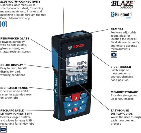 BOSCH GLM400CL Blaze Outdoor 400ft Bluetooth Connected Laser Measure with Camera & Lithium-Ion Battery in Saudi Arabia