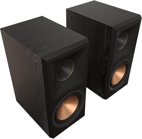 مكبرات صوت على رف الكتب من Klipsch RP-600M II - حزمة من خشب الأبنوس (زوج) مع سلك مكبر صوت Deco Gear بطول 100 قدم و16 AWG + مقابس مكبر صوت نحاسية، 5 أزواج in Kuwait