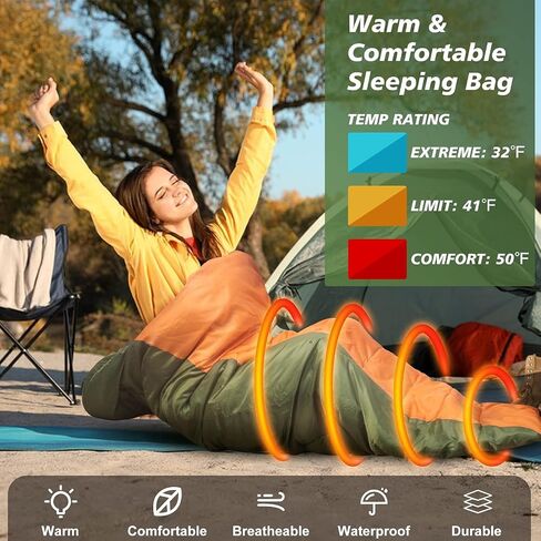 Sleeping Bags for Adults 3 Season Warm & Cool Weather Sleeping Bags for Kids 10-12 Girls Boys Lightweight & Waterproof Compact Camping Gear Equipment Backpacking Hiking Traveling Outdoors in Saudi Arabia