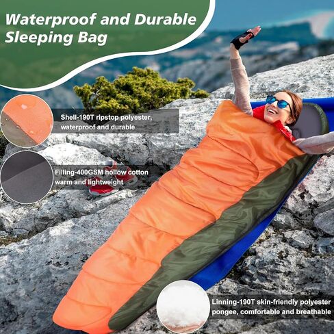Sleeping Bags for Adults 3 Season Warm & Cool Weather Sleeping Bags for Kids 10-12 Girls Boys Lightweight & Waterproof Compact Camping Gear Equipment Backpacking Hiking Traveling Outdoors in Saudi Arabia
