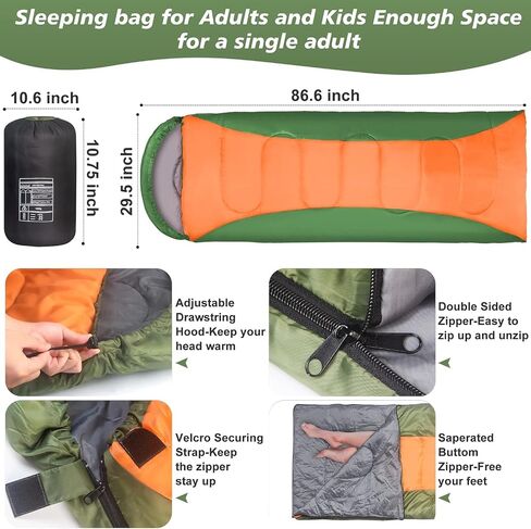 Sleeping Bags for Adults 3 Season Warm & Cool Weather Sleeping Bags for Kids 10-12 Girls Boys Lightweight & Waterproof Compact Camping Gear Equipment Backpacking Hiking Traveling Outdoors in Saudi Arabia