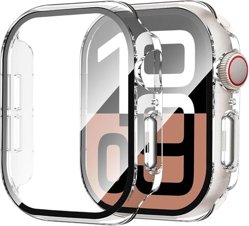 [جراب مكون من عبوتين مع واقي شاشة من الزجاج المقوى لساعة Apple Series 10 مقاس 42 مم، غطاء واقٍ صلب من البولي كربونات بتغطية كاملة رفيعة جدًا لساعة Apple Watch 10 مقاس 42 مم in Kuwait
